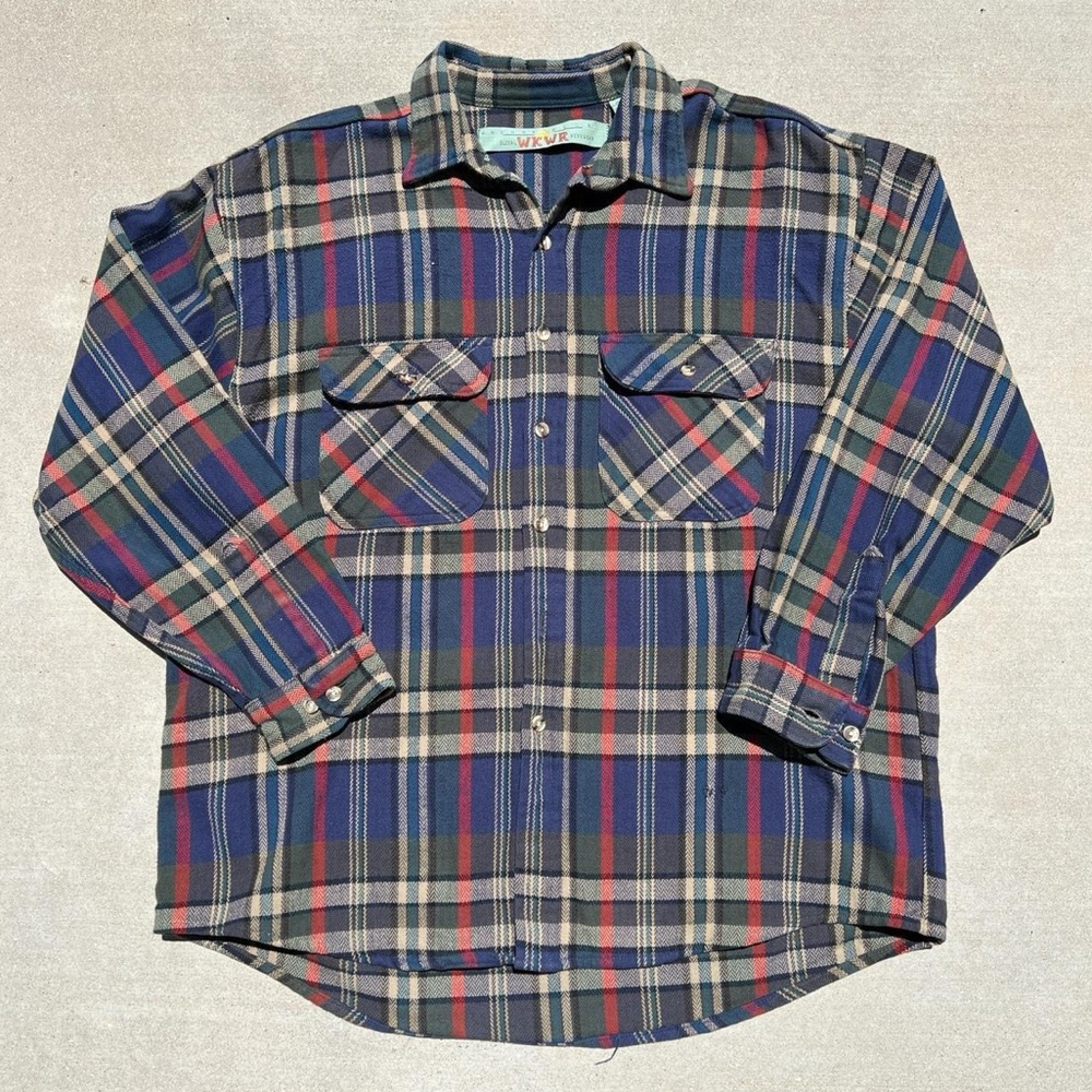 Mens 80s Oversized Anchor Blue Plaid Button-Up Shirt Pattern